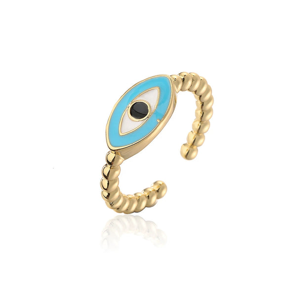 Wholesale Women's Copper Geometric Open Ring With Micro Inlay And 18K Gold Dripping Oil Devil's Eye Design