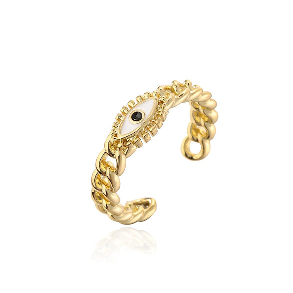 Wholesale Women's Copper Geometric Open Ring With Micro Inlay And 18K Gold Dripping Oil Devil's Eye Design