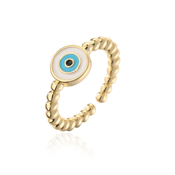 Wholesale Women's Copper Geometric Open Ring With Micro Inlay And 18K Gold Dripping Oil Devil's Eye Design