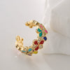 Wholesale Women's Copper Geometric Open Ring With Oil Dripping Zircon Flower And Micro Inlay