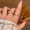 Wholesale Women's Copper Geometric Open Ring With Pearl And Zircon Electroplated Light Luxury Niche Elegant Jewelry