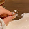 Wholesale Women's Copper Geometric Open Ring With Pearl And Zircon Electroplated Light Luxury Niche Elegant Jewelry