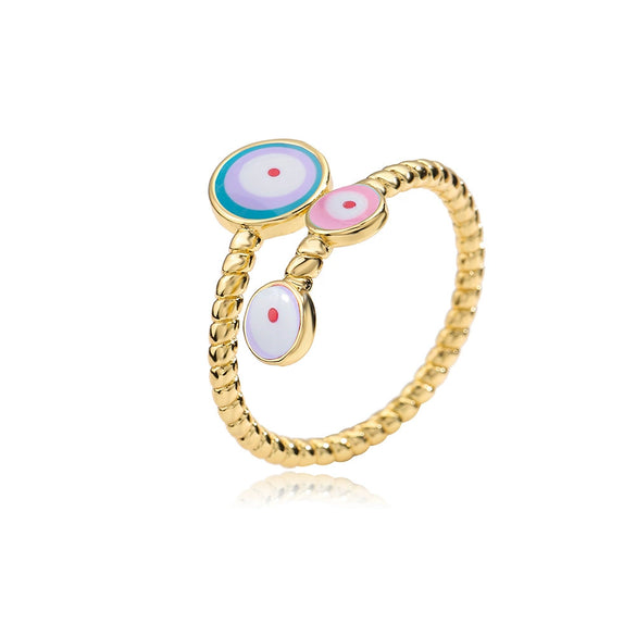 Wholesale Women's Copper Geometric Open Ring With Real Gold Dripping Oil Eye And Microinlay Design