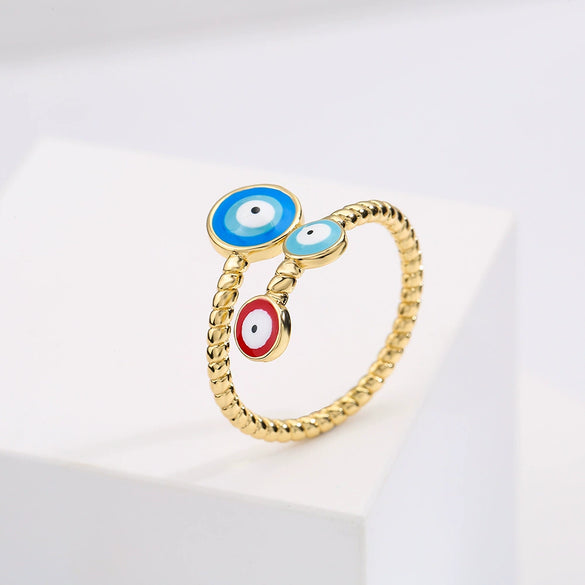 Wholesale Women's Copper Geometric Open Ring With Real Gold Dripping Oil Eye And Microinlay Design