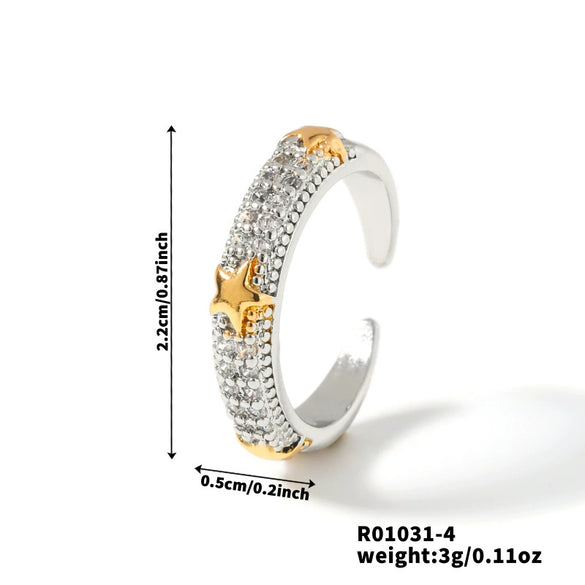 Wholesale Women's Copper Geometric Opening Ring With Diamond Zirconium Electroplated And Constellation Doll Crown Etc Patterns