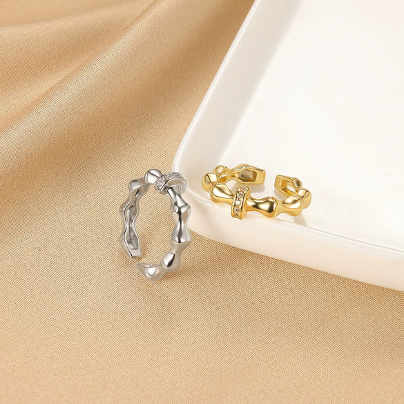 Wholesale Women's Copper Geometric Opening Zircon Flower Ring With Electroplating