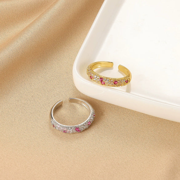 Wholesale Women's Copper Geometric Opening Zircon Flower Ring With Electroplating