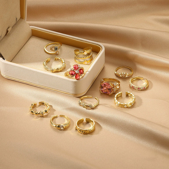 Wholesale Women's Copper Geometric Opening Zircon Flower Ring With Electroplating