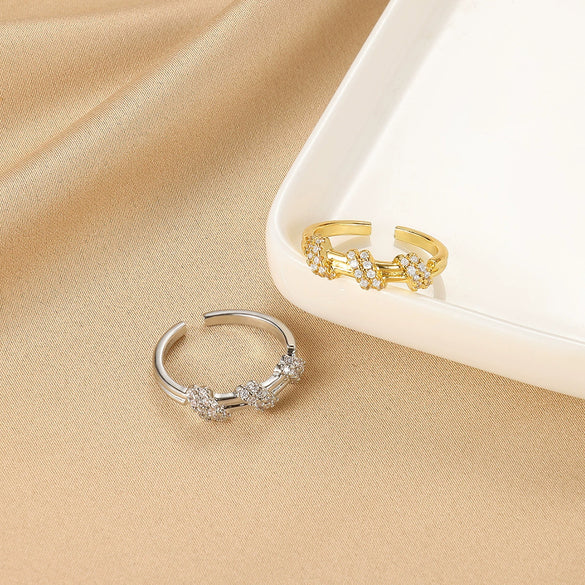 Wholesale Women's Copper Geometric Opening Zircon Flower Ring With Electroplating