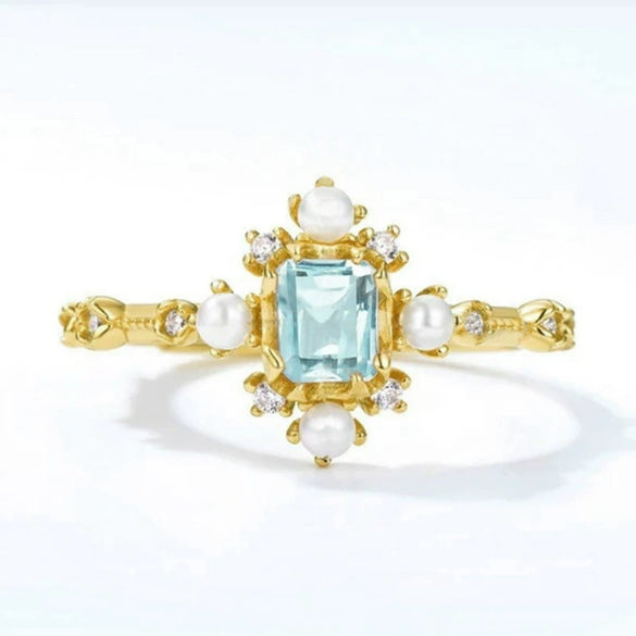 Wholesale Women's Copper Geometric Palace Style Imitation Pearl Ring With Electroplating