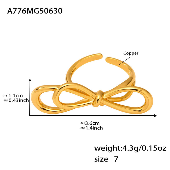 Wholesale Women's Copper Geometric Pattern Electroplated Cut Out Bow Ring Bracelet With Irregular Exaggerated Twisted Lines Simple Niche Design