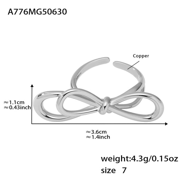 Wholesale Women's Copper Geometric Pattern Electroplated Cut Out Bow Ring Bracelet With Irregular Exaggerated Twisted Lines Simple Niche Design