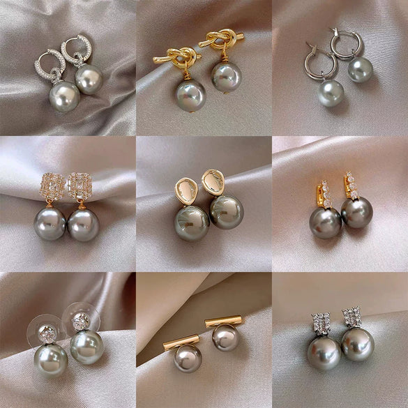 Wholesale Women's Copper Geometric Pearl Earrings With Diamond Design Retro And Exquisite Style