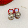 Wholesale Women's Copper Geometric Pearl Earrings With Diamond Design Retro And Exquisite Style