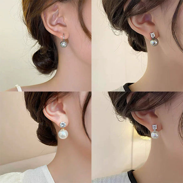 Wholesale Women's Copper Geometric Pearl Earrings With Diamond Design Retro And Exquisite Style