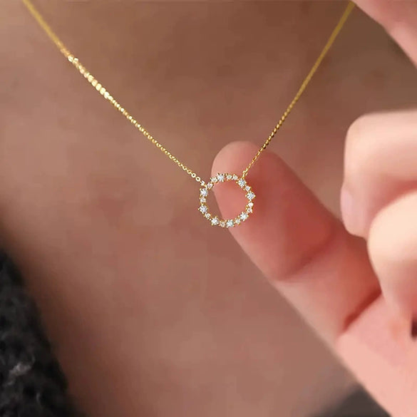 Wholesale Women's Copper Geometric Pendant Necklace With Microinlaid Zircon And Mixed Gemstone Setting