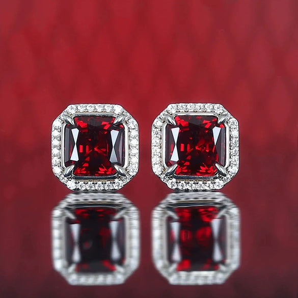 Wholesale Women's Copper Geometric Red Square Inlaid Zircon Earrings