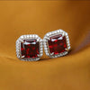 Wholesale Women's Copper Geometric Red Square Inlaid Zircon Earrings