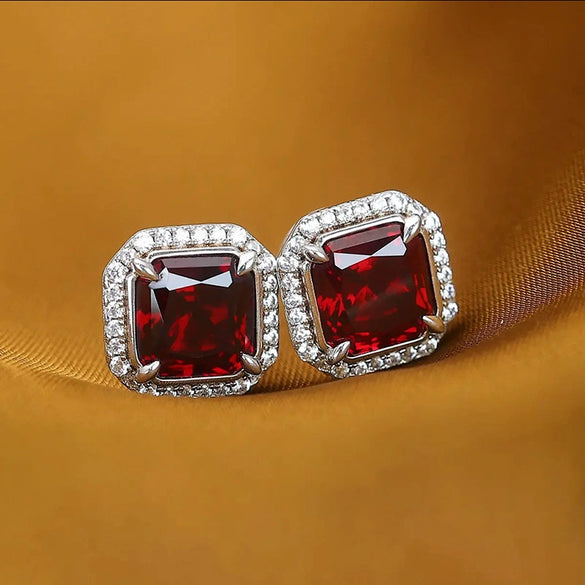 Wholesale Women's Copper Geometric Red Square Inlaid Zircon Earrings