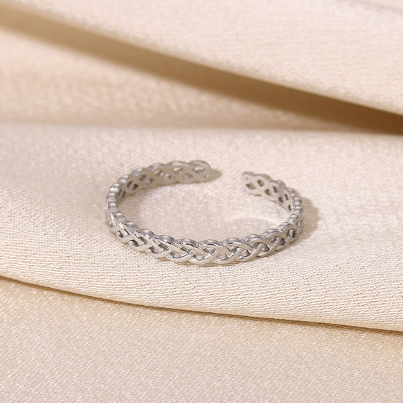 Wholesale Women's Copper Geometric Retro Pleated Light Luxury High End Opening Adjustable Electroplated Ring