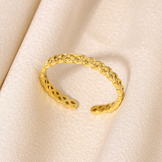 Wholesale Women's Copper Geometric Retro Pleated Light Luxury High End Opening Adjustable Electroplated Ring