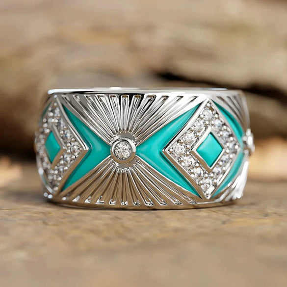 Wholesale Women's Copper Geometric Retro Ring Set With Zirconia Oil Painting Craft