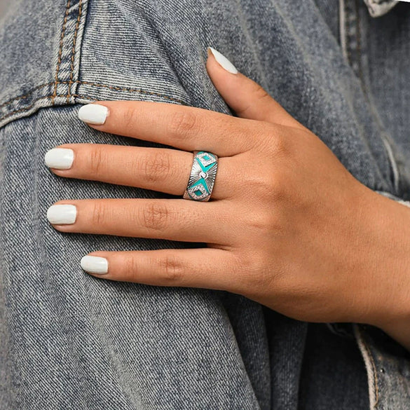 Wholesale Women's Copper Geometric Retro Ring Set With Zirconia Oil Painting Craft