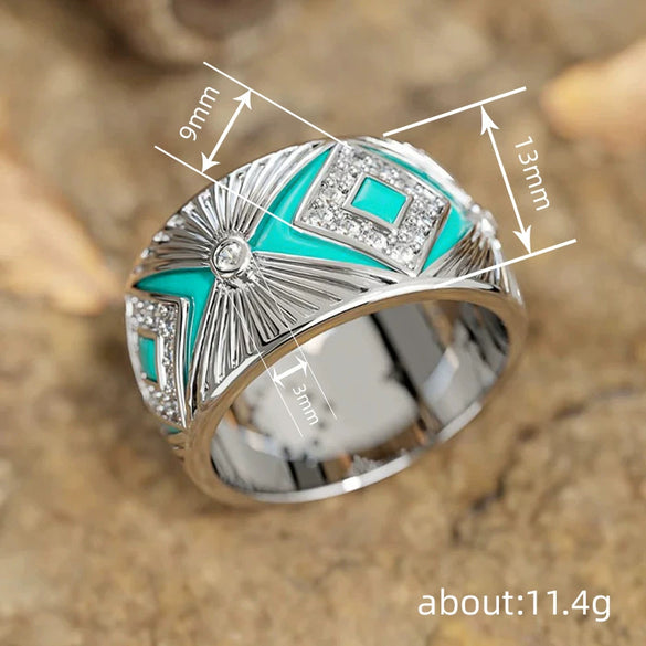 Wholesale Women's Copper Geometric Retro Ring Set With Zirconia Oil Painting Craft