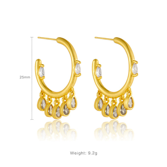 Wholesale Women's Copper Geometric Retro Simple Electroplated Zircon Drop Earrings