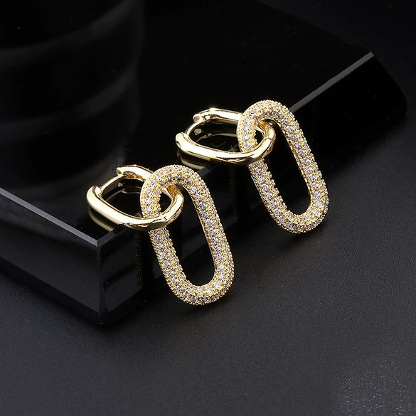 Wholesale Women's Copper Geometric Retro Style Electroplated Zircon Earrings