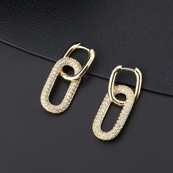 Wholesale Women's Copper Geometric Retro Style Electroplated Zircon Earrings