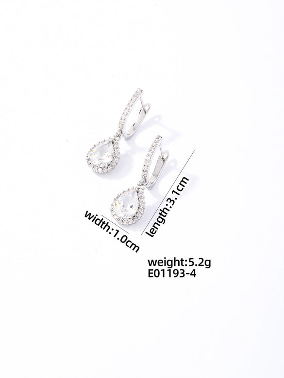 Wholesale Women's Copper Geometric Rhinestone Pendant Earrings With Diamond Design And Natural Style