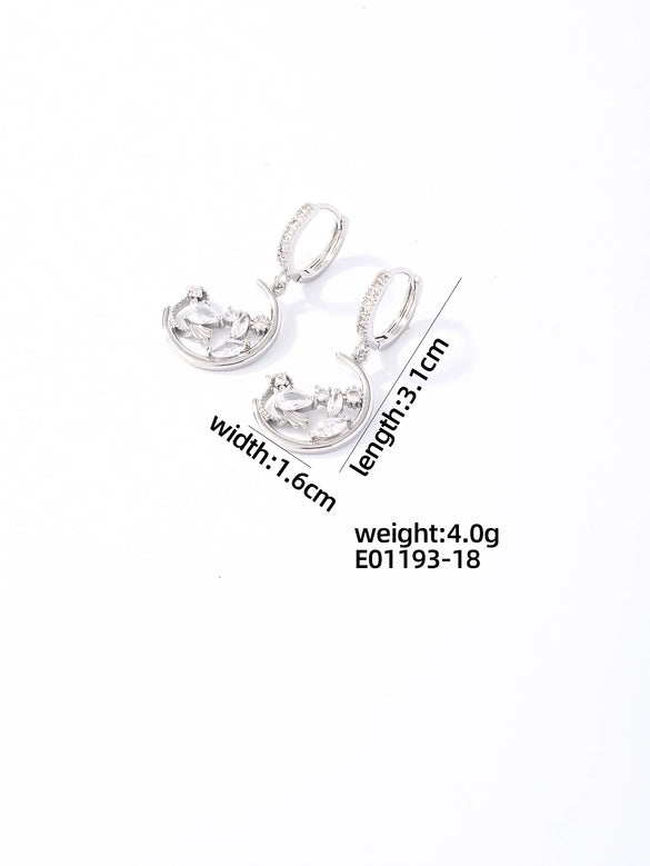 Wholesale Women's Copper Geometric Rhinestone Pendant Earrings With Diamond Design And Natural Style