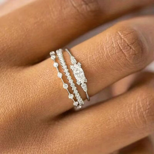 Wholesale Women's Copper Geometric Ring Set Inlaid Zircon