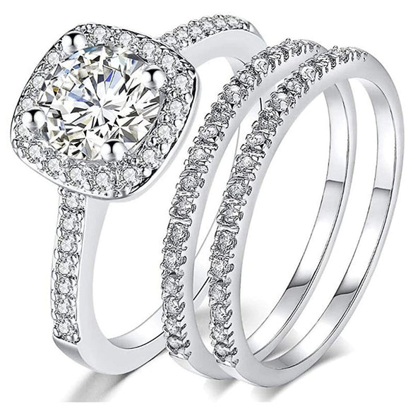 Wholesale Women's Copper Geometric Ring Threepiece Set With Zirconia Inlay Light Luxury Style
