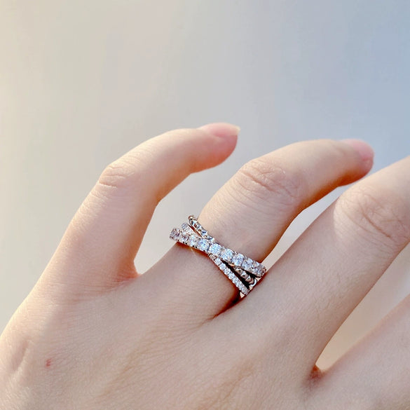 Wholesale Women's Copper Geometric Ring With Inlaid Zircon For Autumn And Winter