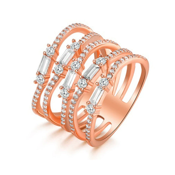 Wholesale Women's Copper Geometric Ring With Zirconia Design And Multilayered Rose Gold Asymmetrical Arrangement