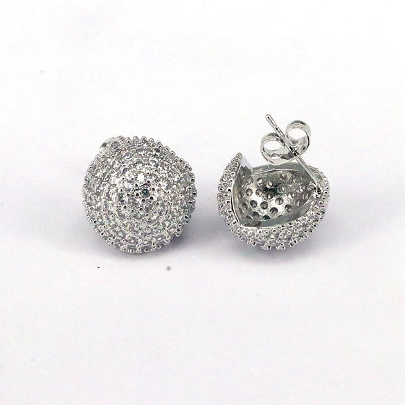 Wholesale Women's Copper Geometric Round Inlaid Zircon Earrings