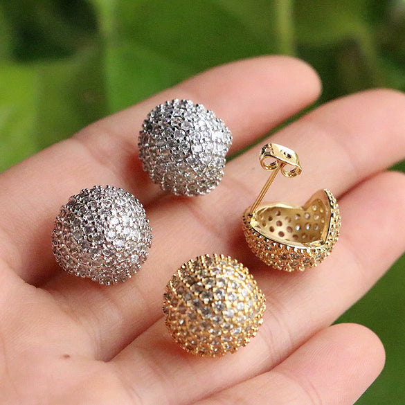 Wholesale Women's Copper Geometric Round Inlaid Zircon Earrings