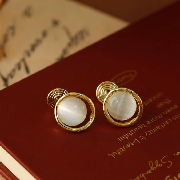 Wholesale Women's Copper Geometric Round Opal Electroplated Mosquito Coil Ear Clip Earrings