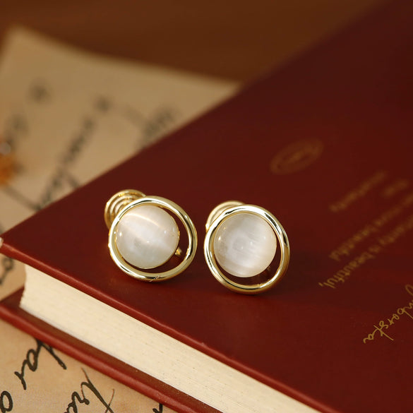 Wholesale Women's Copper Geometric Round Opal Electroplated Mosquito Coil Ear Clip Earrings