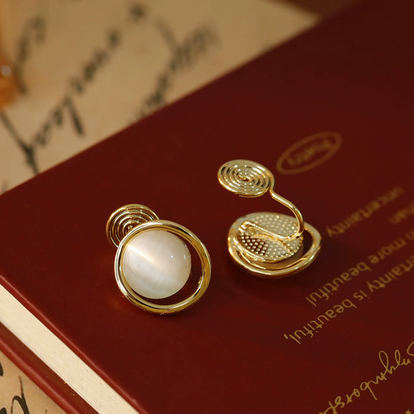 Wholesale Women's Copper Geometric Round Opal Electroplated Mosquito Coil Ear Clip Earrings