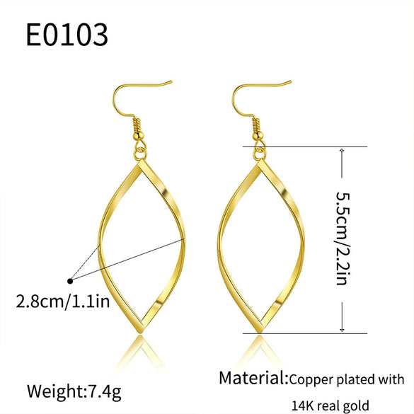 Wholesale Women's Copper Geometric Spiral Hollow Leaf Electroplated Earrings