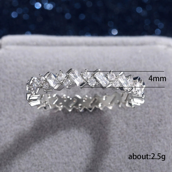 Wholesale Women's Copper Geometric Square Diamond Ring Inlaid With Zircon