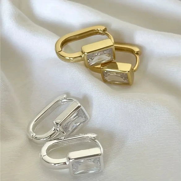 Wholesale Women's Copper Geometric Square Zirconia Earrings