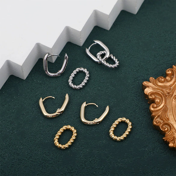 Wholesale Women's Copper Geometric Stitching Doublelayer Earrings With Electroplating Treatment