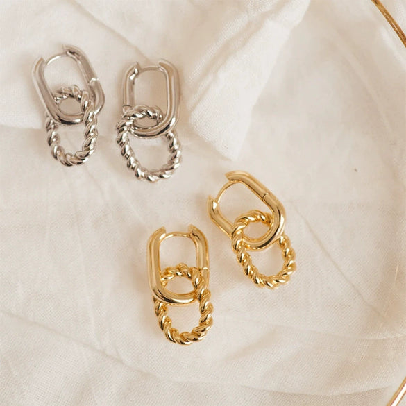 Wholesale Women's Copper Geometric Stitching Doublelayer Earrings With Electroplating Treatment