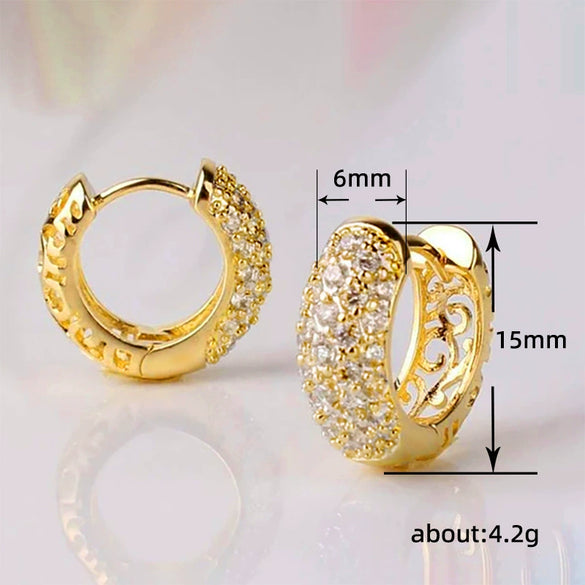 Wholesale Women's Copper Geometric Style Inlaid Zircon Earrings With Plant Flowers Design