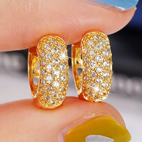 Wholesale Women's Copper Geometric Style Inlaid Zircon Earrings With Plant Flowers Design
