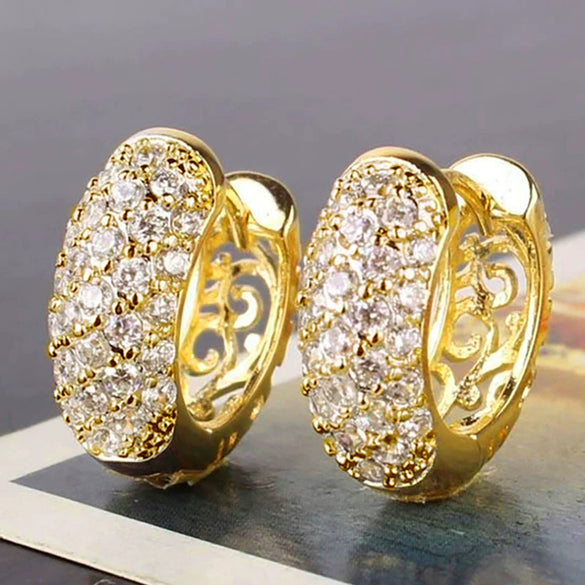 Wholesale Women's Copper Geometric Style Inlaid Zircon Earrings With Plant Flowers Design